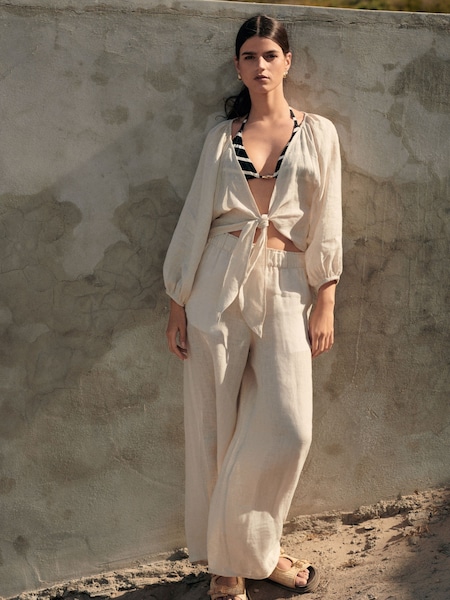 Natural 100% Linen Premium Wide Leg Trousers (716677) | £45