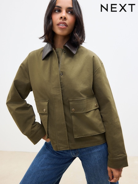 Khaki Green Contrast Collar Jacket (AD1915) | £68
