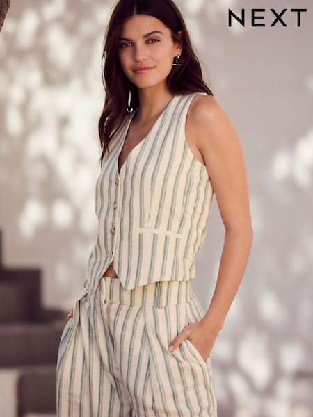 Green/Ecru Striped Waistcoat with Linen (AG4652) | £28