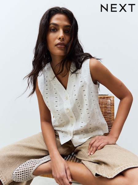 White Broderie Waistcoat (AH1208) | £22