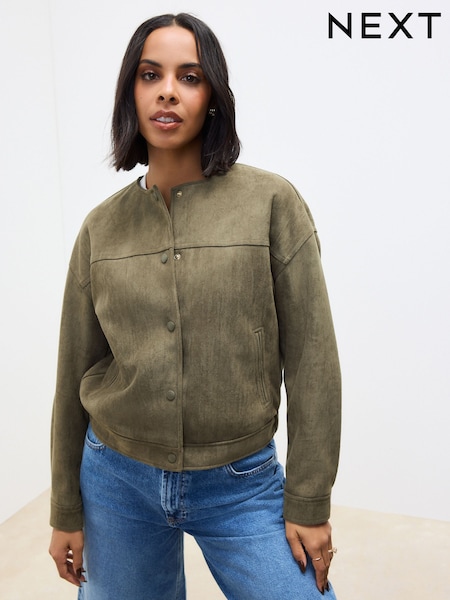 Khaki Green Suedette Bomber Jacket (AJ5736) | £60