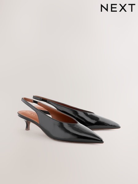 Black Standard/Wide Fit Forever Comfort® Point Toe Low Slingback Kitten Heels (AL5341) | £28